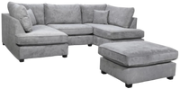 Carnaby Grey Fabric U Shape High Back Corner Sofa + Footstool