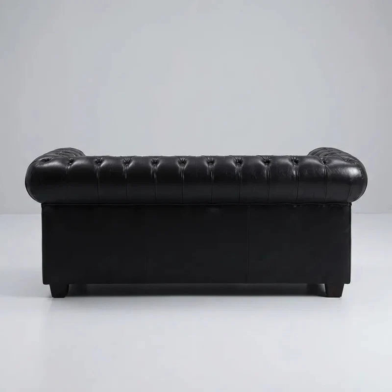 Chesterfield Black Leather Antique 2+1 Seater Sofa Set - view 3 - Furniture Instore