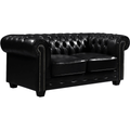 Chesterfield Black Leather Antique 2 Seater Sofa