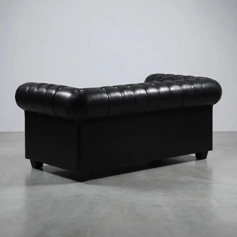 Chesterfield Black Leather Antique 3+3 Seater Sofa Set - view 3 - Furniture Instore