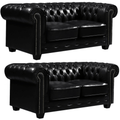 Chesterfield Black Leather Antique 2+2 Seater Sofa Set