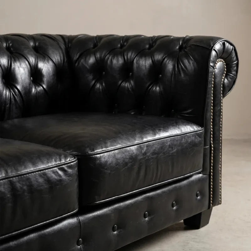 Chesterfield Black Leather Antique 3+2 Seater Sofa Set - view 1 - Furniture Instore