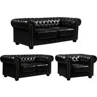 Chesterfield Black Leather Antique 3+2+1 Seater Sofa Set