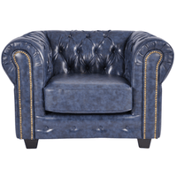 Chesterfield Blue Leather Antique Armchair