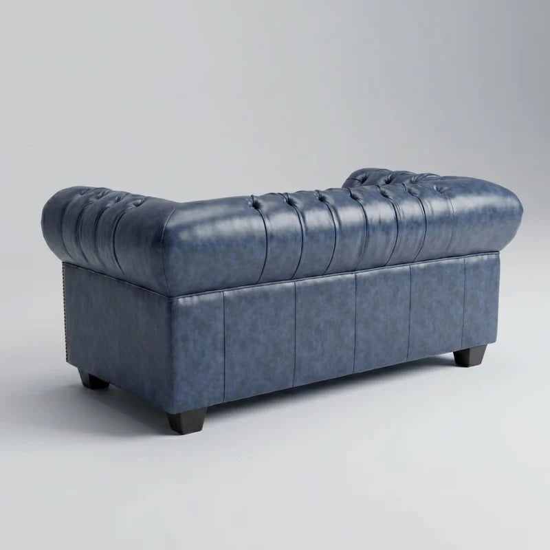 Chesterfield Blue Leather Antique 3+2 Seater Sofa Set - 2 Seater Sofa Side Profile - Furniture Instore