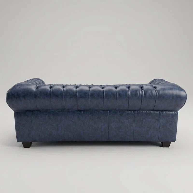 Chesterfield Blue Leather Antique 3+1+1 Seater Sofa Set - 3 Seater Sofa Side Profile - Furniture Instore