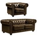 Chesterfield Brown Leather Antique 3+1 Seater Sofa Set
