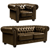 Chesterfield Brown Leather Antique 3+1 Seater Sofa Set