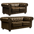 Chesterfield Brown Leather Antique 3+2 Seater Sofa Set