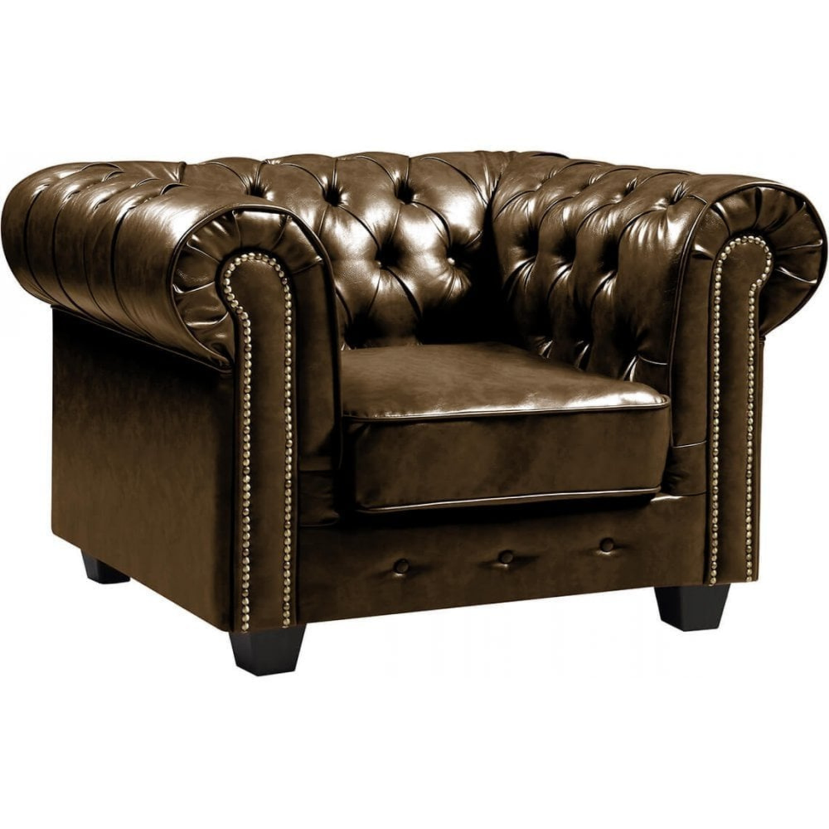 Chesterfield Brown Leather Antique Armchair - Furniture Instore
