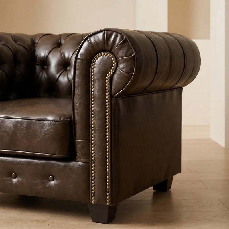 Chesterfield Brown Leather Antique Armchair - view 5 - Furniture Instore