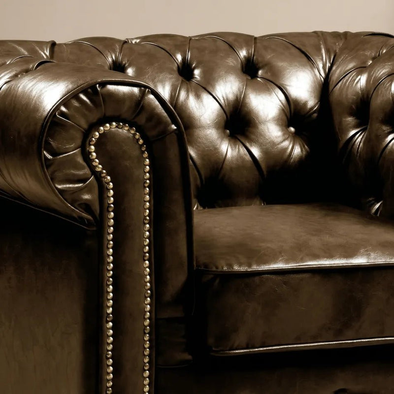 Chesterfield Brown Leather Antique Armchair - view 4 - Furniture Instore