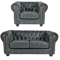 Chesterfield Green Leather Antique 2+1 Seater Sofa Set