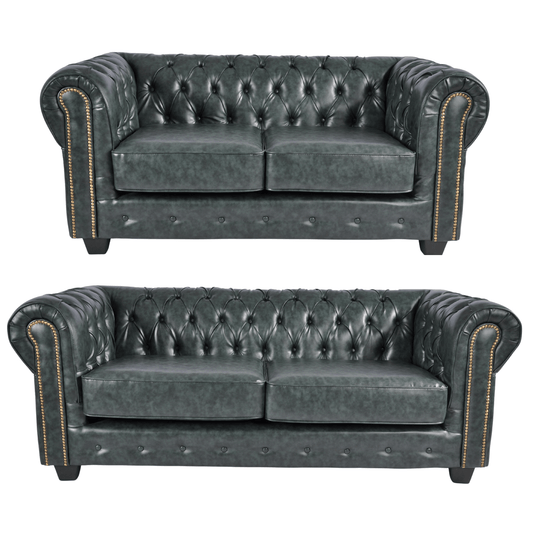 Chesterfield Green Leather Antique 3+2 Seater Sofa Set - Furniture Instore