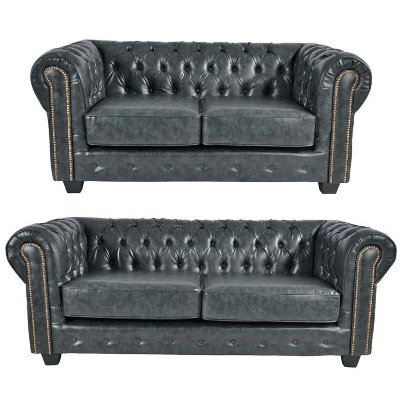 Chesterfield Green Leather Antique 3+2 Seater Sofa Set - Furniture Instore