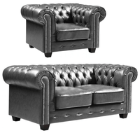 Chesterfield Grey Leather Antique 2+1 Seater Sofa Set