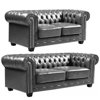 Chesterfield Grey Leather Antique 3+2 Seater Sofa Set