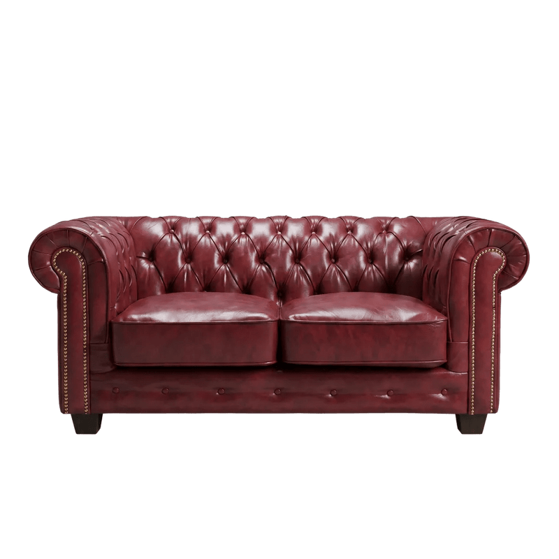 Chesterfield Red Leather Antique 2 Seater Sofa - Furniture Instore