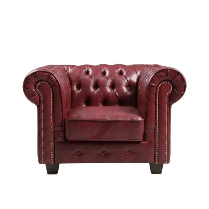 Chesterfield Red Leather Antique Armchair - Furniture Instore