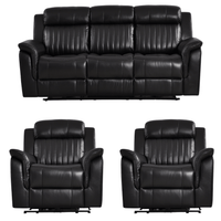 Cidliano Genuine Leather Black Electric Recliner 3+1+1 Seater Sofa Set