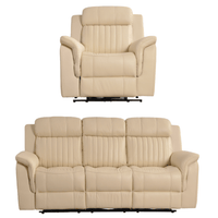 Cidliano Genuine Leather Cream Electric Recliner 3+1 Seater Sofa Set
