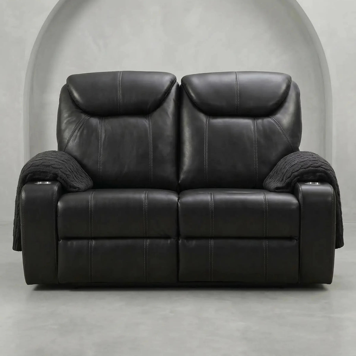 Cinema Black Electric 2 Seater Leather Recliner Sofa With Two Cup Holders - Furniture Instore