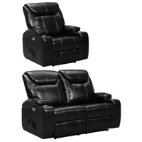 Cinema Black Leather Electric Recliner 2+1 Seater Sofa Set