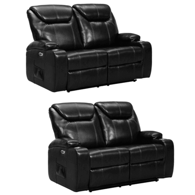 Cinema Black Electric 2+2 Seater Leather Recliner Sofa Set