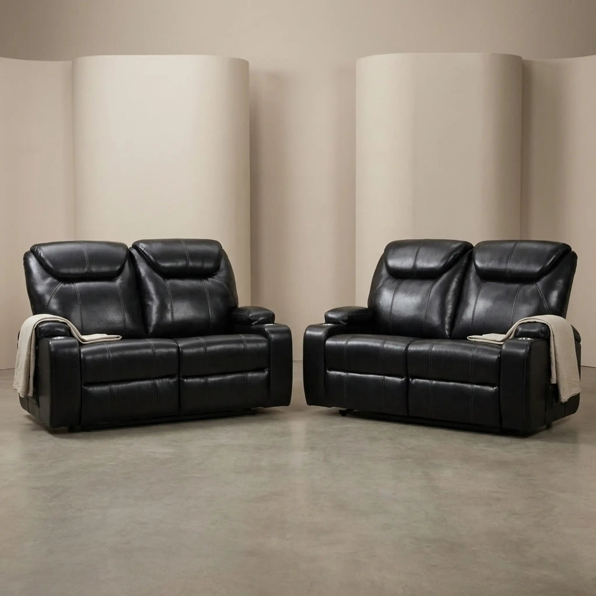 Cinema Black Electric 2+2 Seater Leather Recliner Sofa Set With Two Cup Holders - Furniture Instore