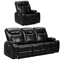 Cinema Black Leather Electric Recliner 3+1 Seater Sofa Set