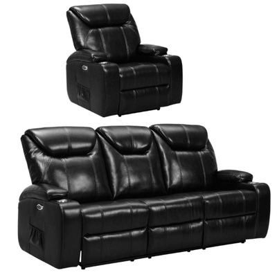 Cinema Black Leather Electric Recliner 3+1 Seater Sofa Set
