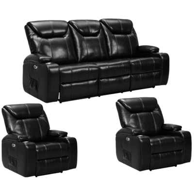 Cinema Black Leather Electric Recliner 3+1+1 Seater Sofa Set
