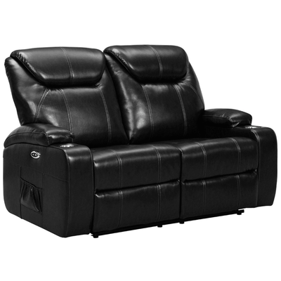 Cinema Black Electric 2 Seater Leather Recliner Sofa With Two Cup Holders