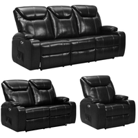 Cinema Black Electric 3+2+1 Seater Leather Recliner Sofa Set