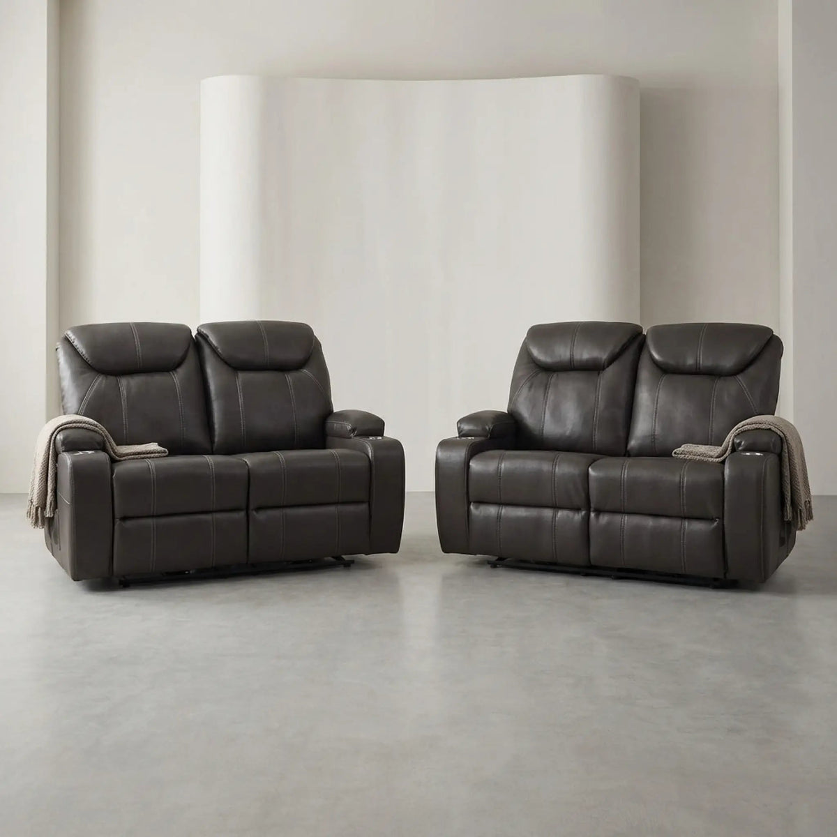 Cinema Grey Electric 2+2 Seater Leather Recliner Sofa Set With Two Cup Holders - Furniture Instore