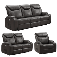 Cinema Grey Electric Leather 3+2+1 Recliner Sofa Set With Two Cup Holders