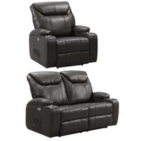 Cinema Grey Leather Electric 2+1 Recliner Sofa Set With Two Cup Holders