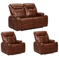 Cinema Tan Electric 2+1+1 Seater Leather Recliner Sofa Set  With Two Cup Holders