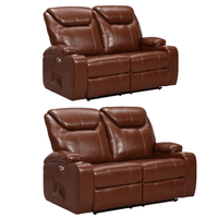 Cinema Tan Electric 2+2 Leather Recliner Sofa Set  With Two Cup Holders