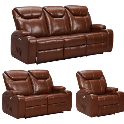 Cinema Tan Electric Leather 3+2+1 Seater Recliner Sofa Set
