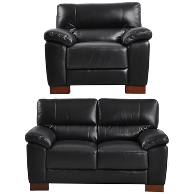 Dalmore Genuine Leather Black 2+1 Seater Sofa Set