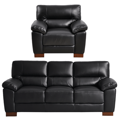 Dalmore Genuine Leather Black 3+1 Seater Sofa Set