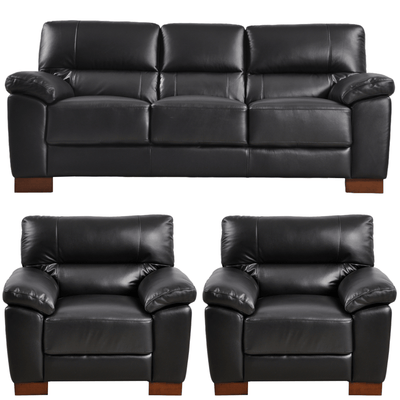 Dalmore Genuine Leather Black 3+1+1 Seater Sofa Set