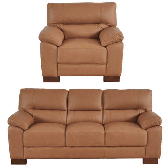 Dalmore Genuine Leather Caramel 3+1 Seater Sofa Set - Furniture Instore