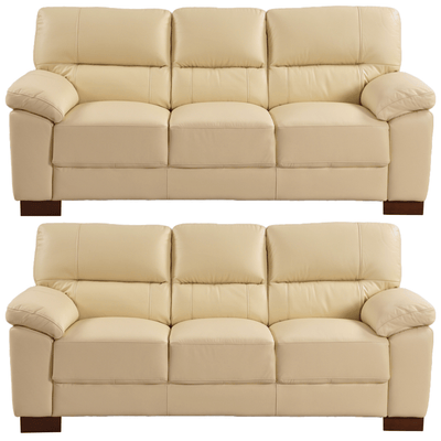 Dalmore Genuine Leather Cream 3+3 Seater Sofa Set