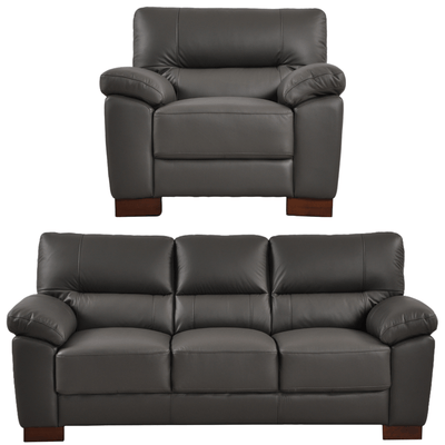 Dalmore Genuine Leather Grey 3+1 Seater Sofa Set