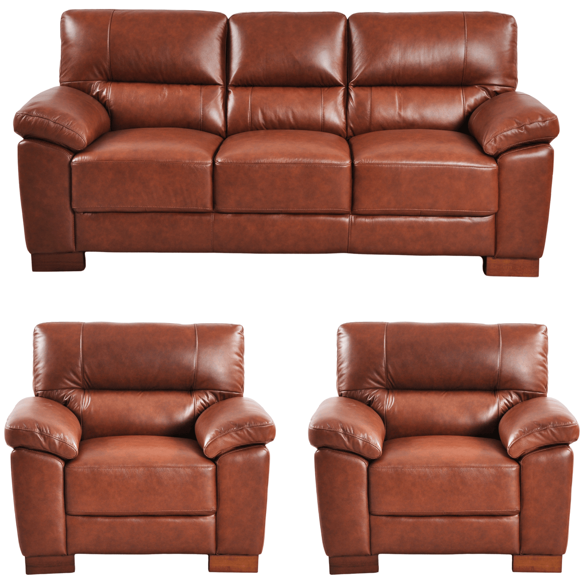 Dalmore Tan 3+1+1 Sofa Combo – Modern tan fabric set with 3-seater sofa and two armchairs on white