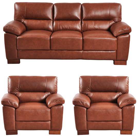 Dalmore Tan 3+1+1 Sofa Combo – Modern tan fabric set with 3-seater sofa and two armchairs on white
