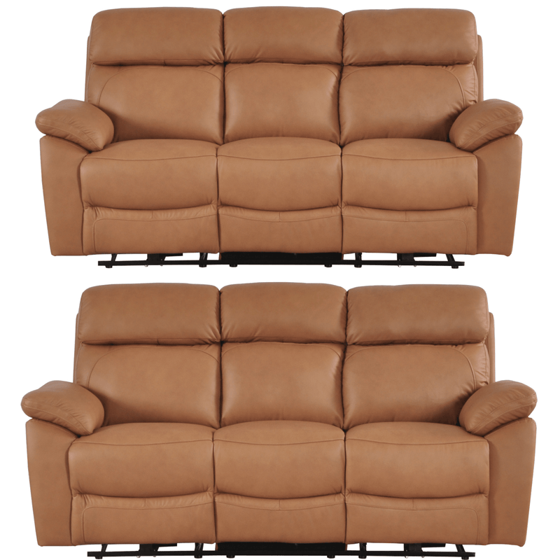 Dandrea Genuine Leather Caramel Electric Power Recliner 3+3 Seater Sofa Set - Furniture Instore
