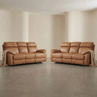 Dandrea Genuine Leather Caramel Electric Power Recliner 3+3 Seater Sofa Set - Furniture Instore
